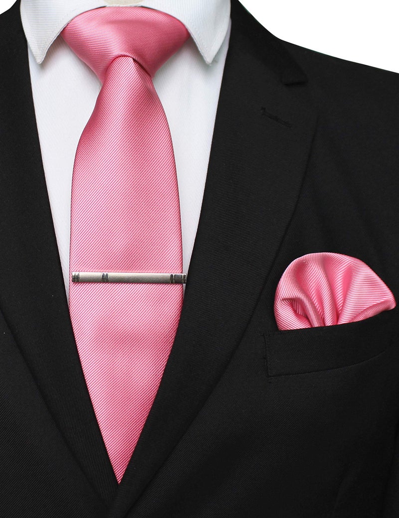 JEMYGINS Pink Formal Necktie and Pocket Square Tie Clip Sets for Men (37) - Image 3
